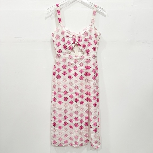 Lovers + Friends Reece Midi Dress Front Slit Embroidered Eyelet Flower Small - Picture 1 of 9